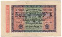 (1923) Банкнота Германия 1923 год 20 000 марок "Вод знак Звёзды" 2-й выпуск  XF
